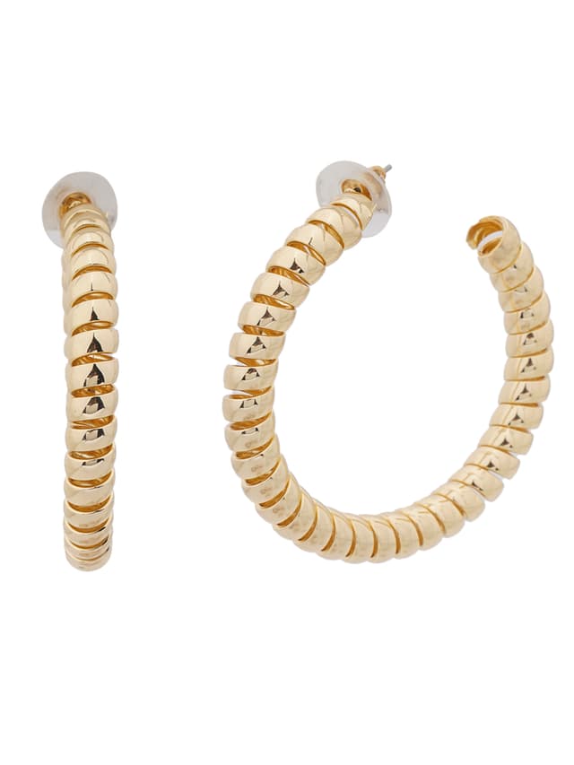 Ribbed Gold Hoop Earrings-thumb-1