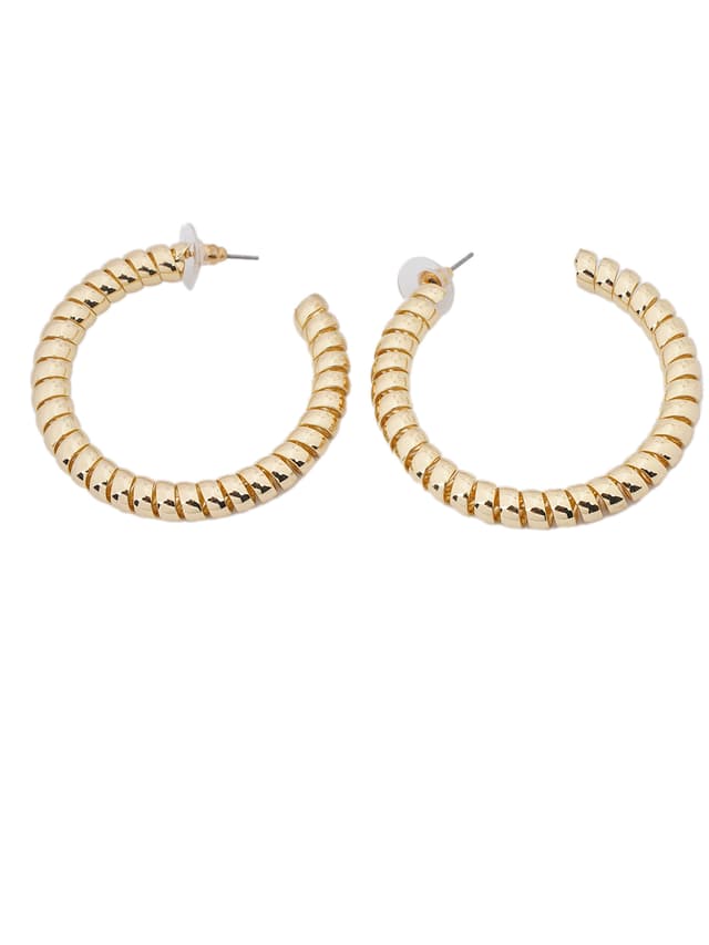 Ribbed Gold Hoop Earrings-thumb-2