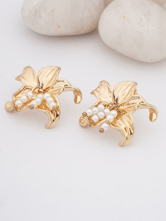 Pearl Cluster Floral Stud Earrings-thumb-0