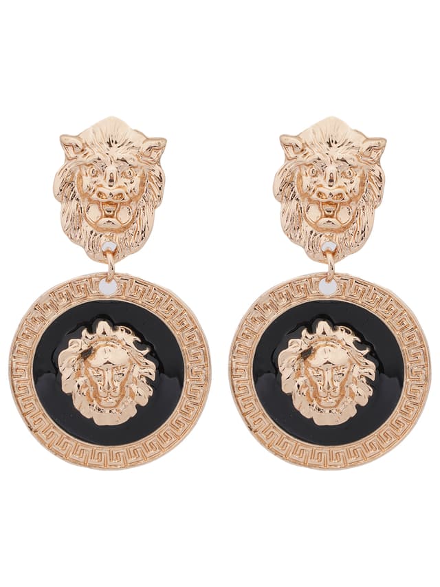Lion Medallion Drop Earrings-thumb-1