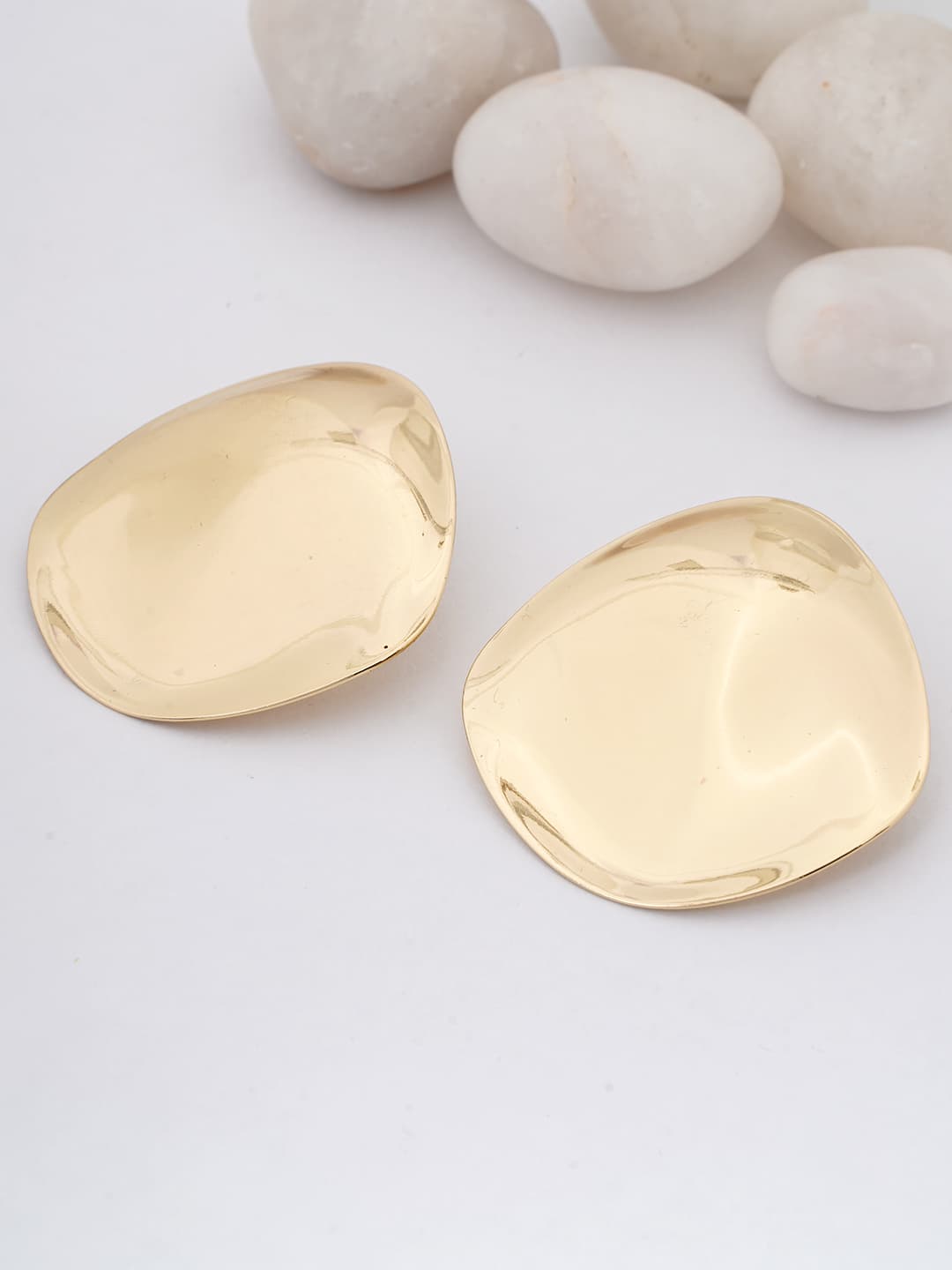 Polished Gold Teardrop Stud Earrings-0