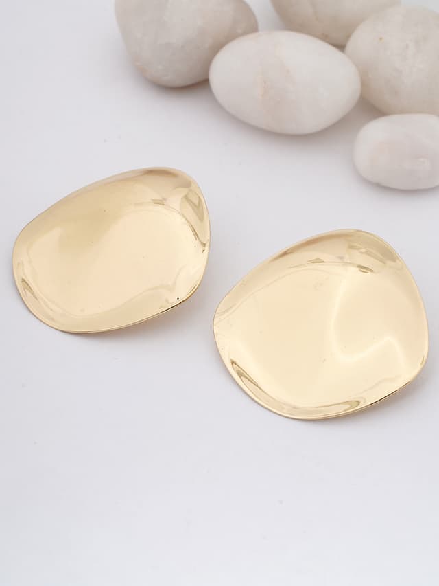 Polished Gold Teardrop Stud Earrings-thumb-0