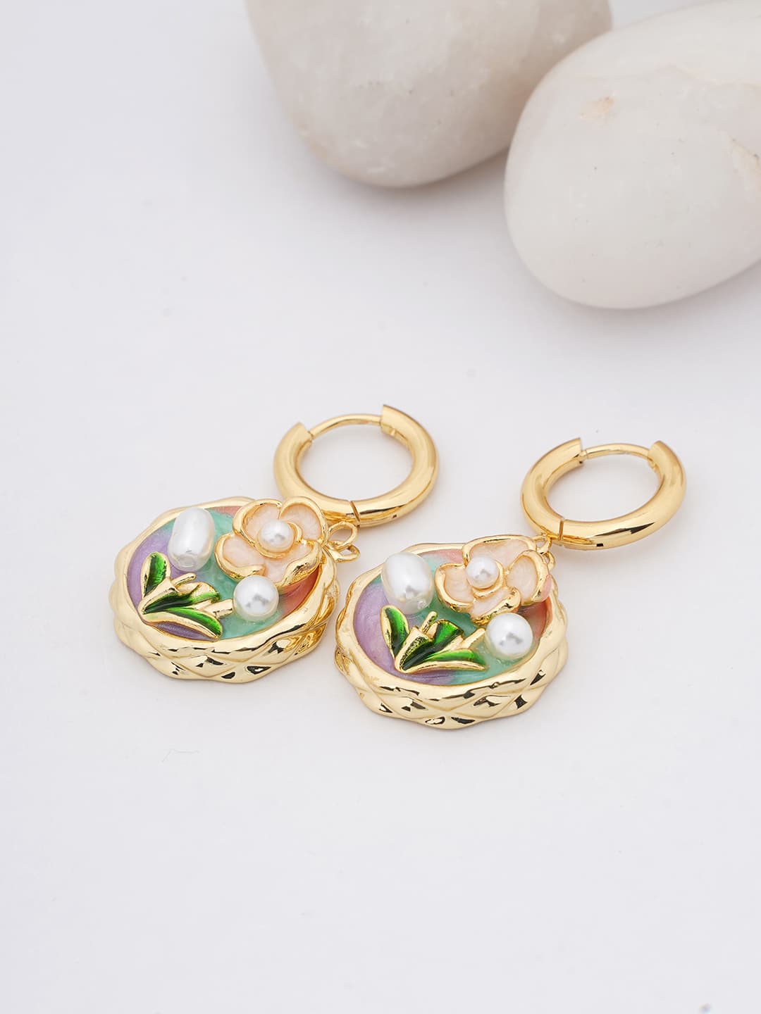 Enamel Garden Pearl Drop Earrings-0