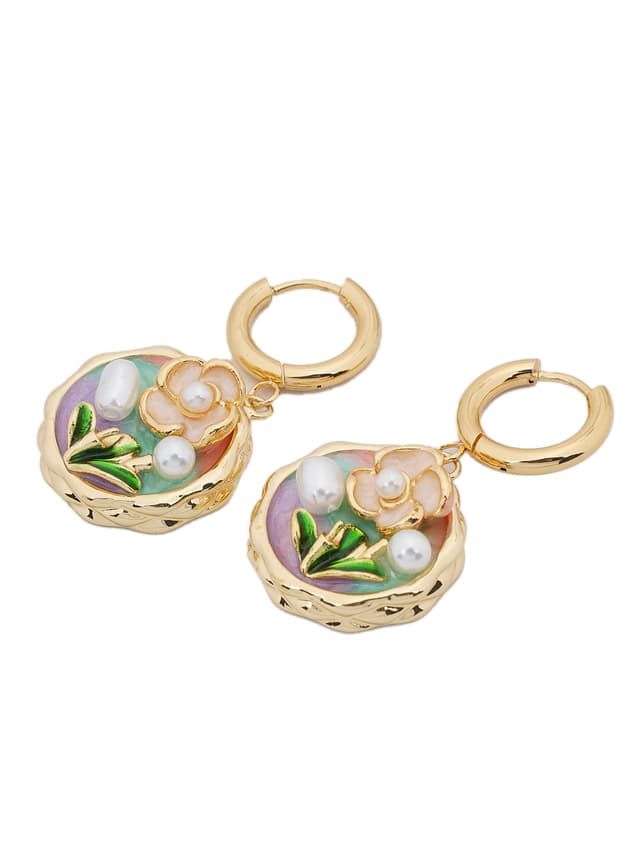 Enamel Garden Pearl Drop Earrings-thumb-2