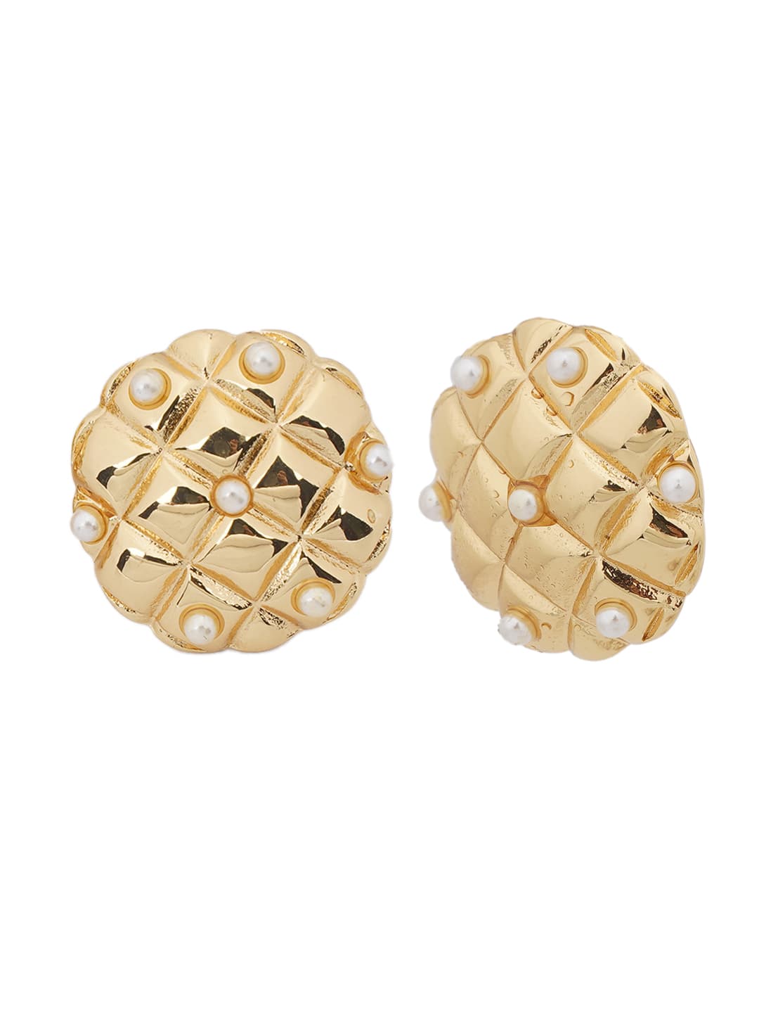 Quilted Gold Pearl Stud Earrings-1