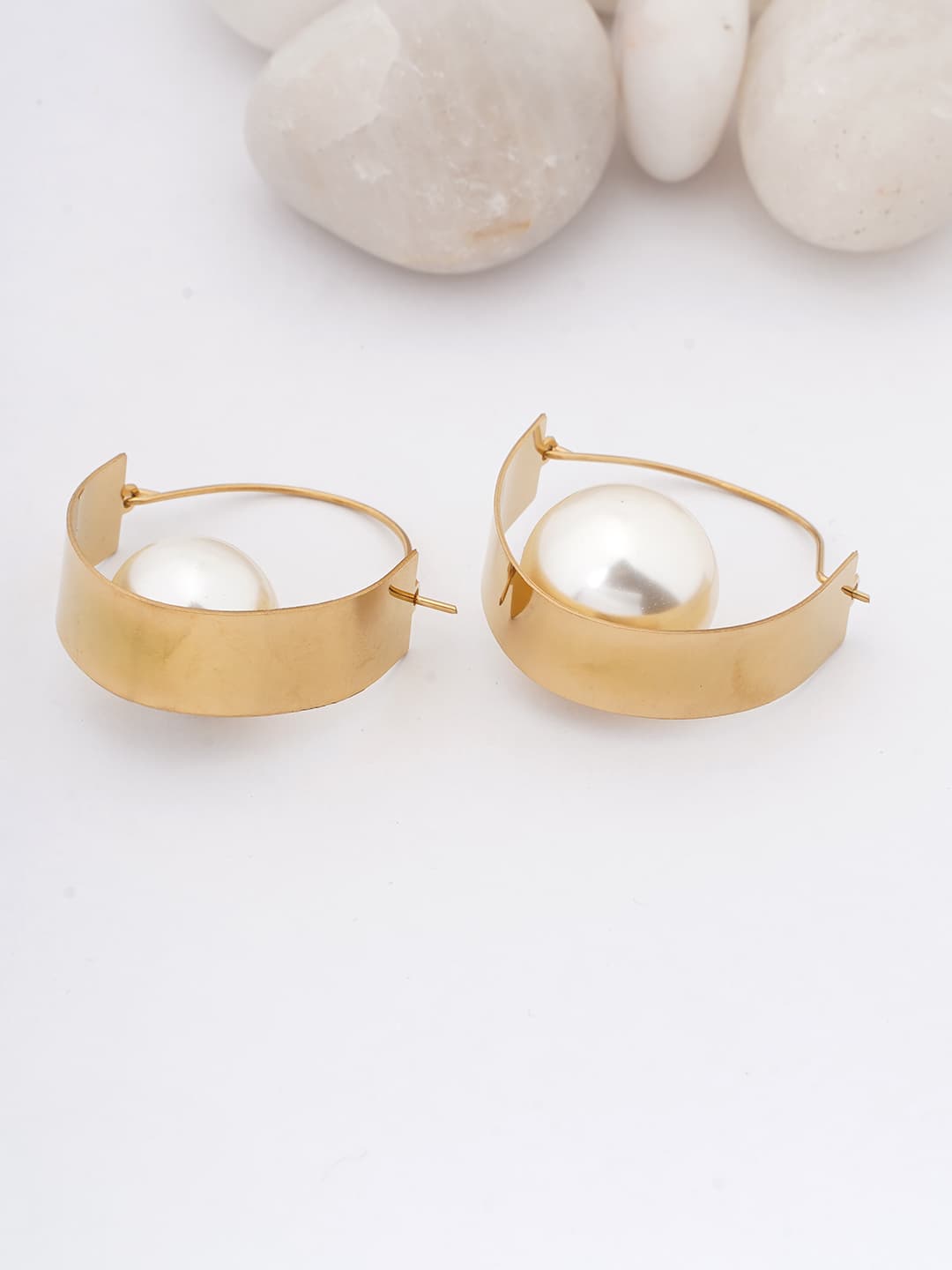 Pearl Cage Hoop Earrings-0