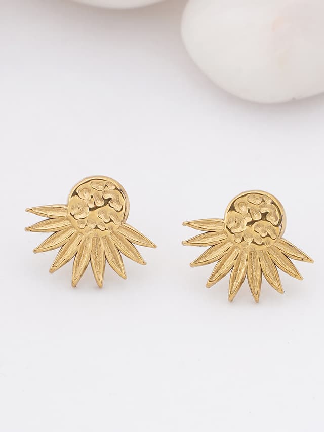 Sunburst Floral Gold Stud Earrings-thumb-0