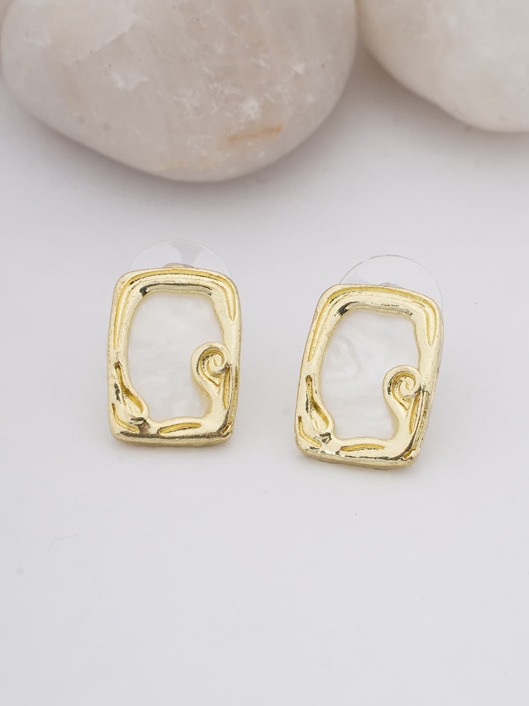 Abstract Gold Frame Stud Earrings-0