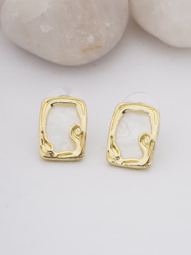 Abstract Gold Frame Stud Earrings-thumb-0