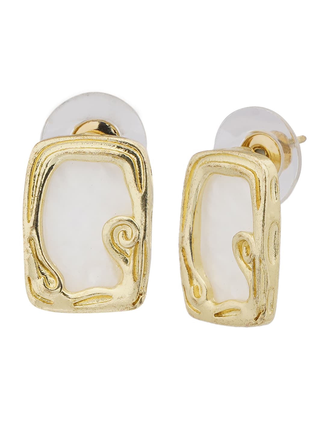 Abstract Gold Frame Stud Earrings-1
