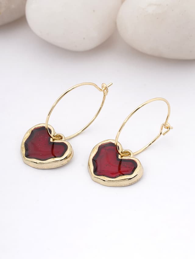 Red Heart Charm Hoop Earrings-thumb-0