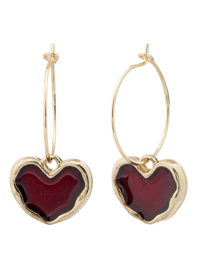 Red Heart Charm Hoop Earrings-thumb-1