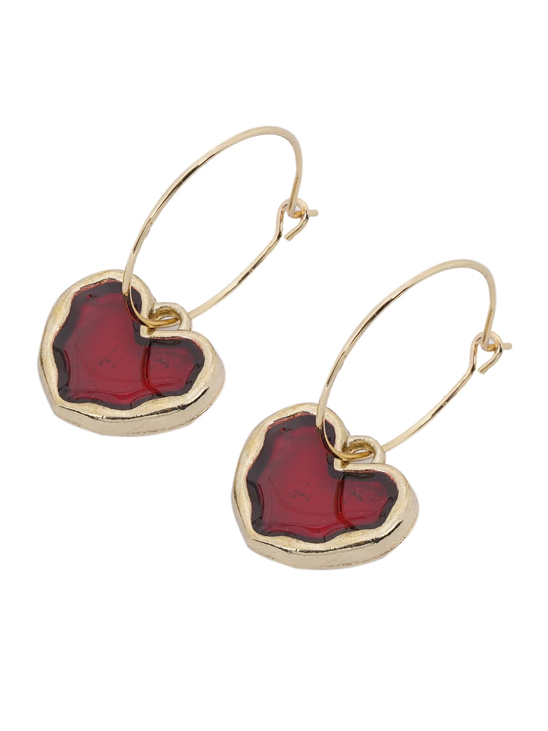 Red Heart Charm Hoop Earrings-2