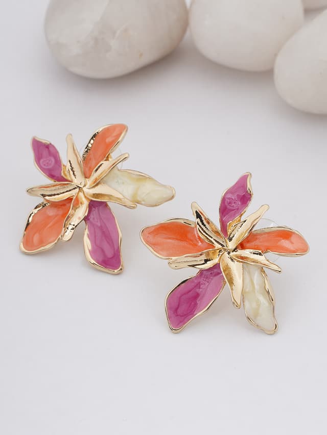Multicolor Floral Stud Earrings-thumb-0