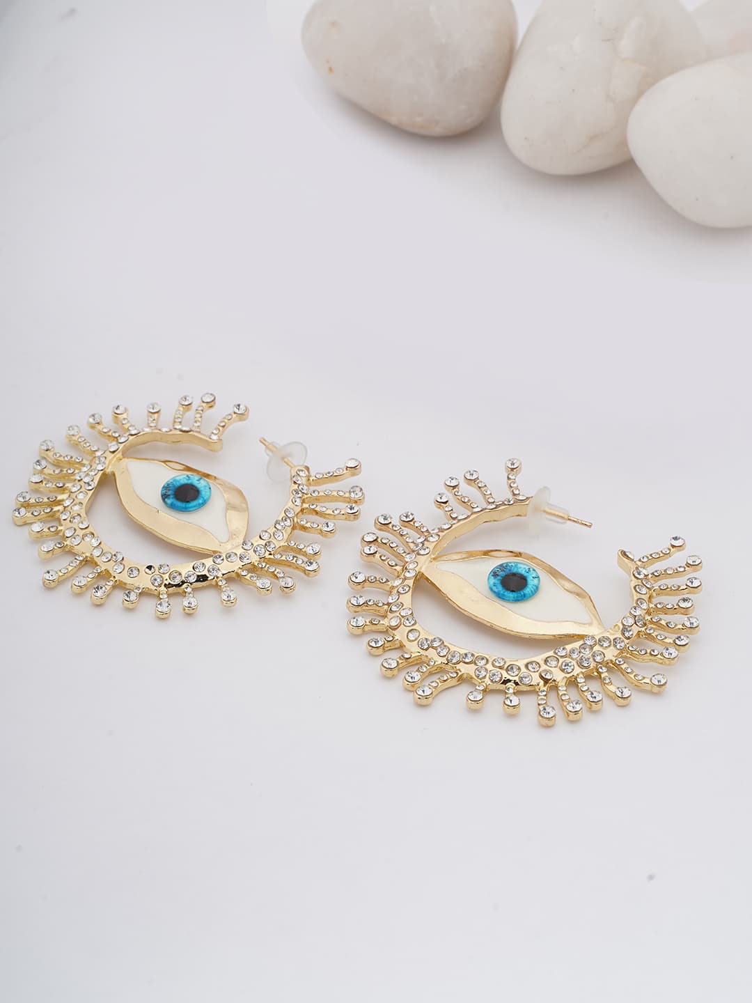 Evil Eye Crystal Stud Earrings-0