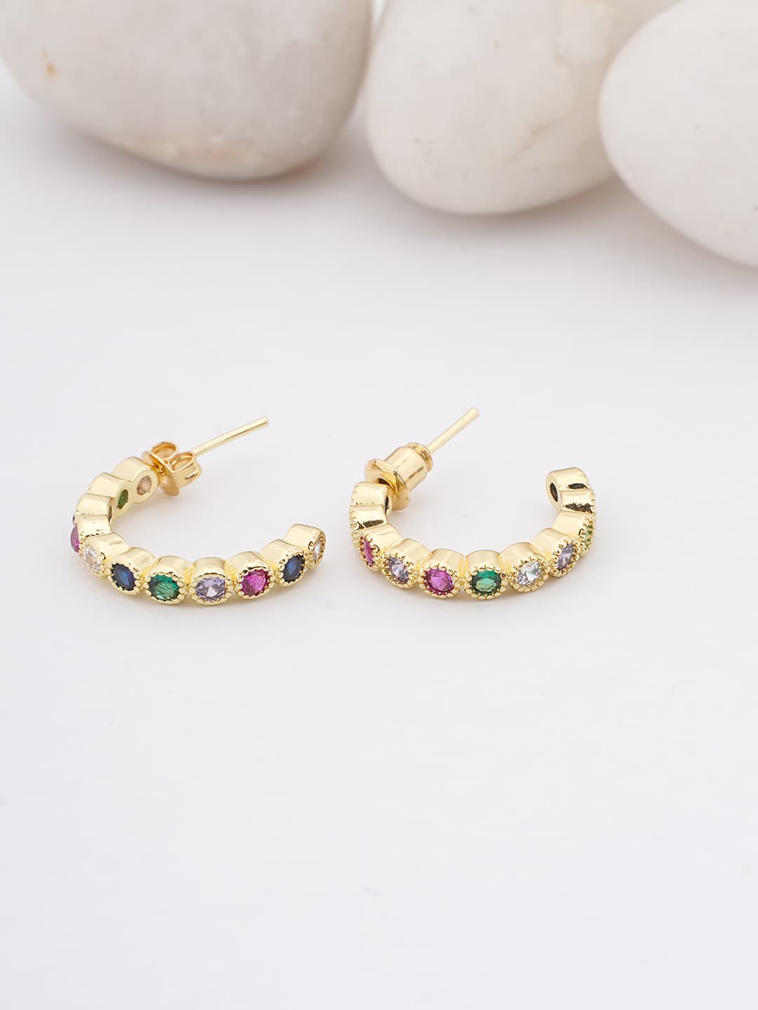 Multicolor Crystal Hoop Earrings-0