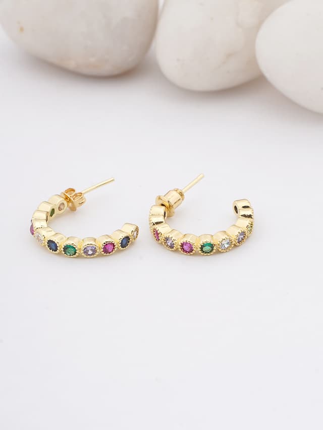 Multicolor Crystal Hoop Earrings-thumb-0
