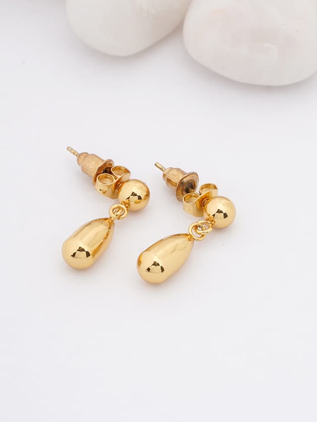 Gold Drop Stud Earrings-thumb-0