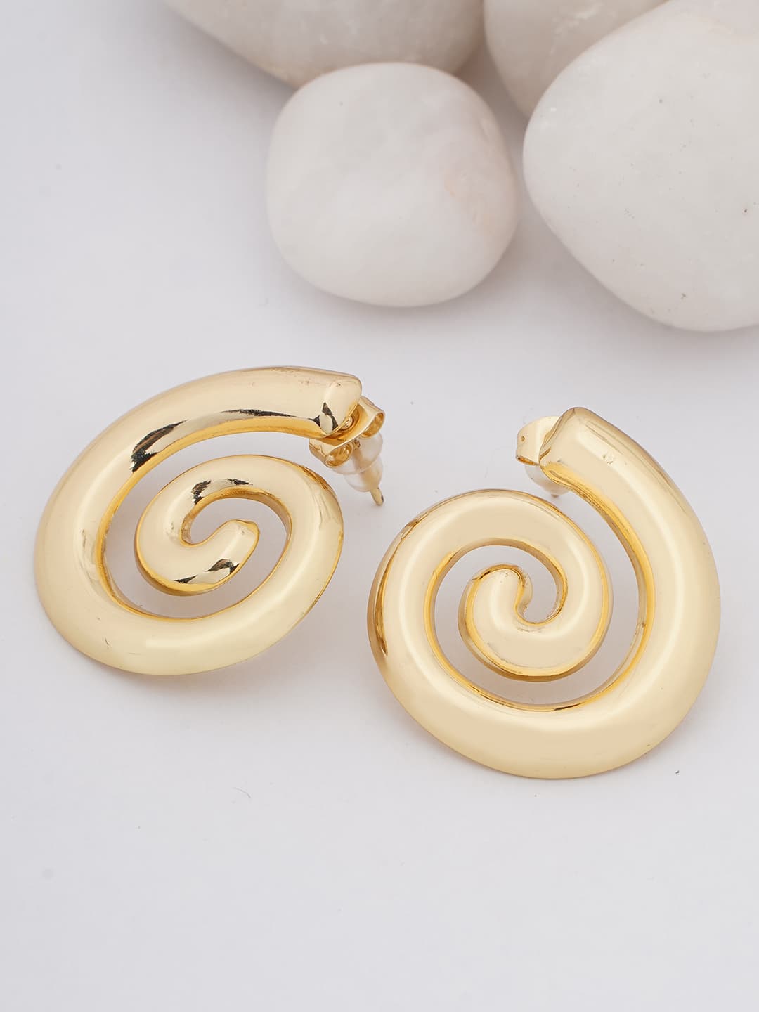 Gold Spiral Stud Earrings-0
