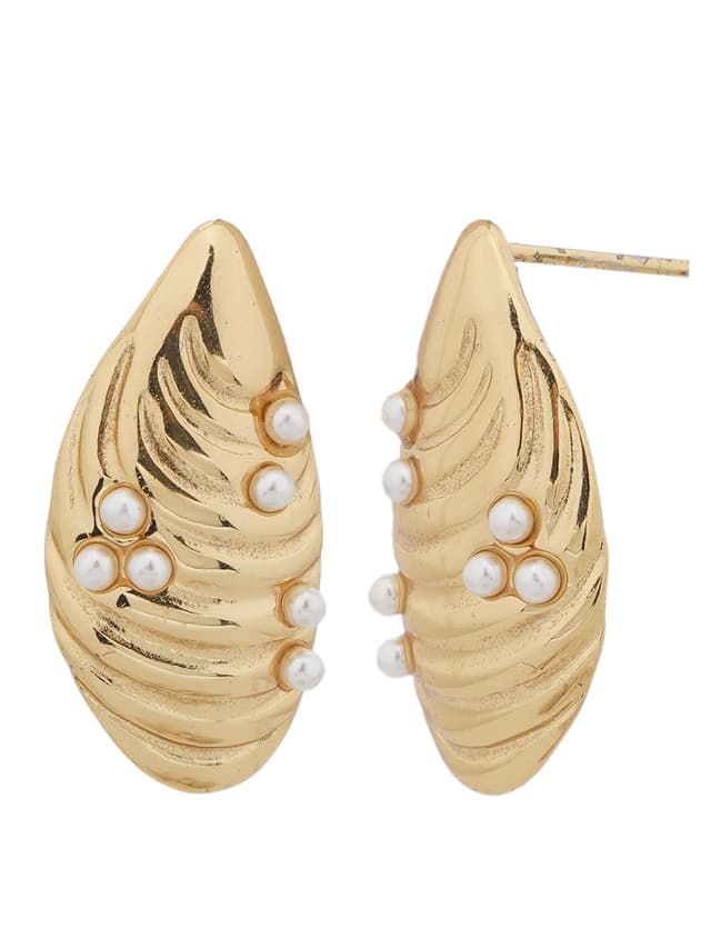 Gold Pearl Leaf Stud Earrings-thumb-1