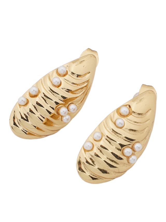 Gold Pearl Leaf Stud Earrings-thumb-2