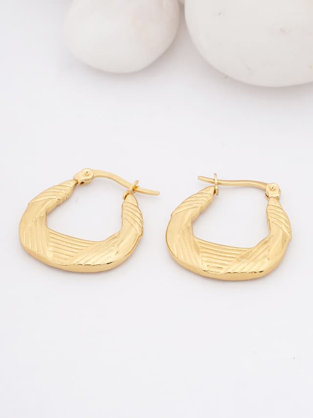 Textured Gold Hoop Earrings-thumb-0