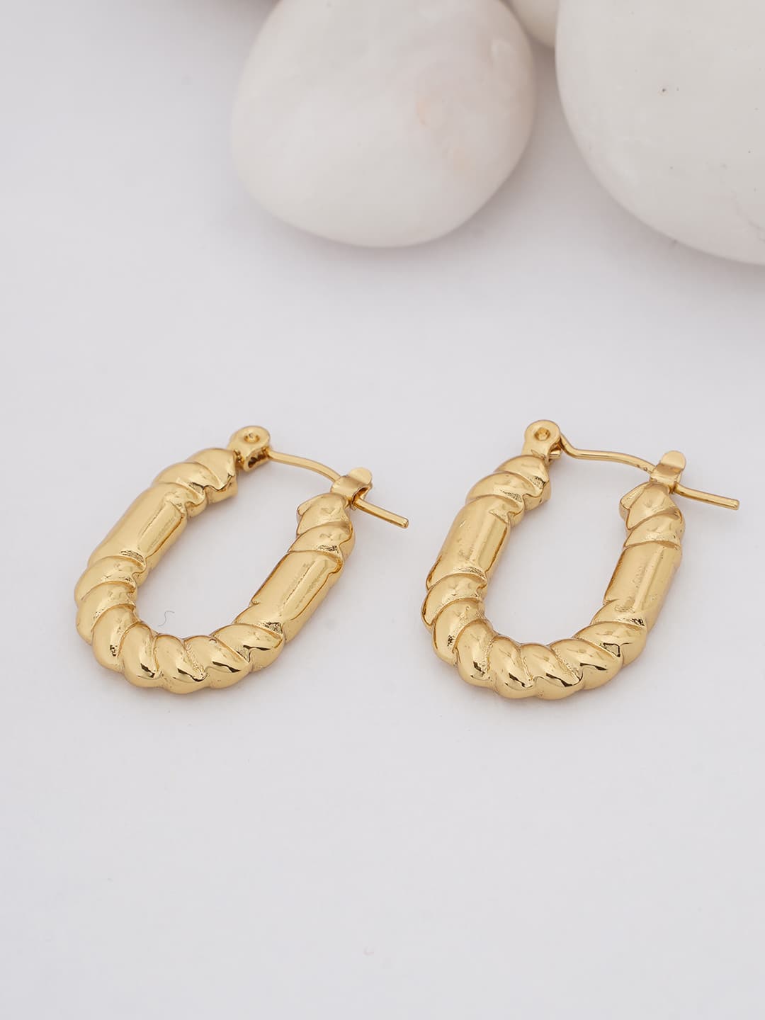 Twisted Gold Square Hoop Earrings-0