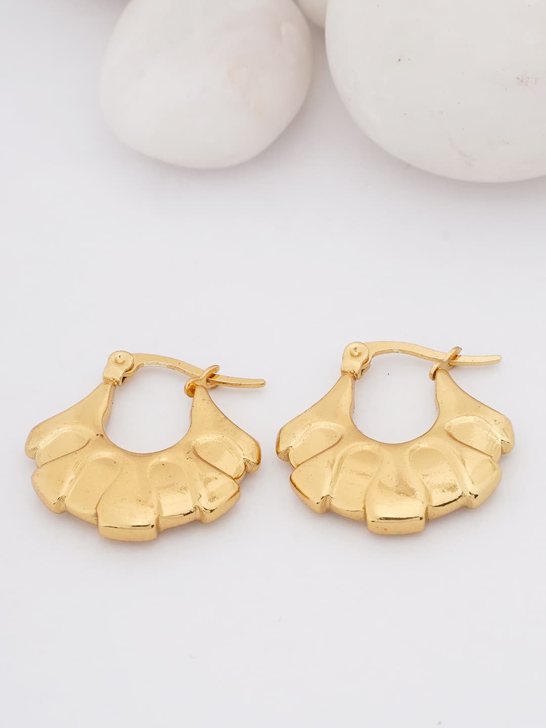 Sculpted Gold Fan Hoop Earrings-0