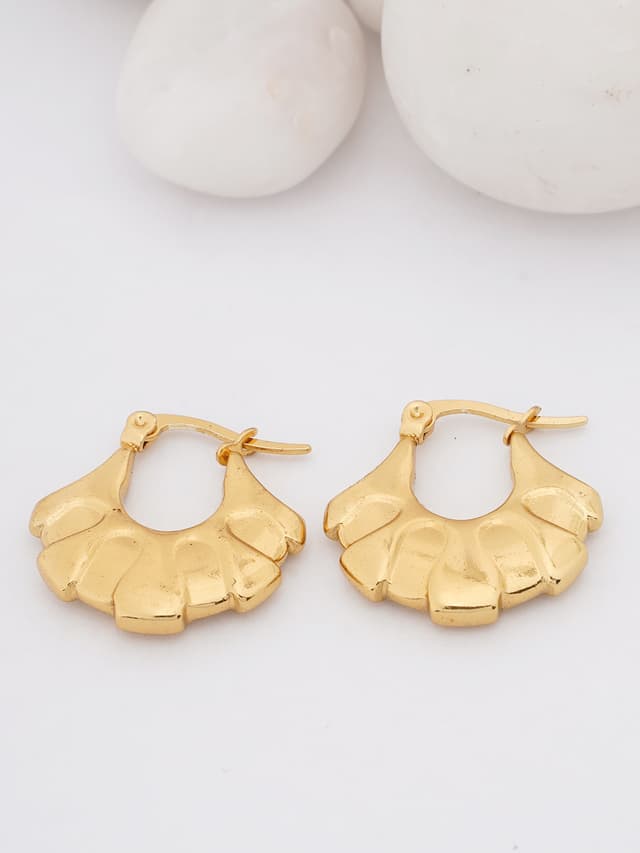 Sculpted Gold Fan Hoop Earrings-thumb-0