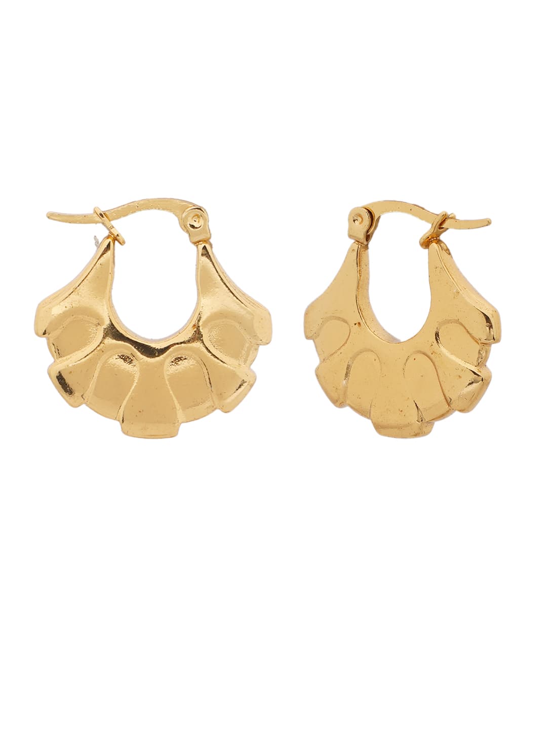 Sculpted Gold Fan Hoop Earrings-1