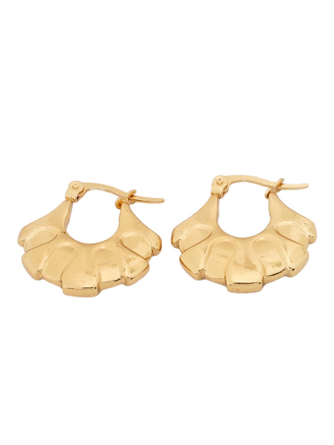 Sculpted Gold Fan Hoop Earrings-2