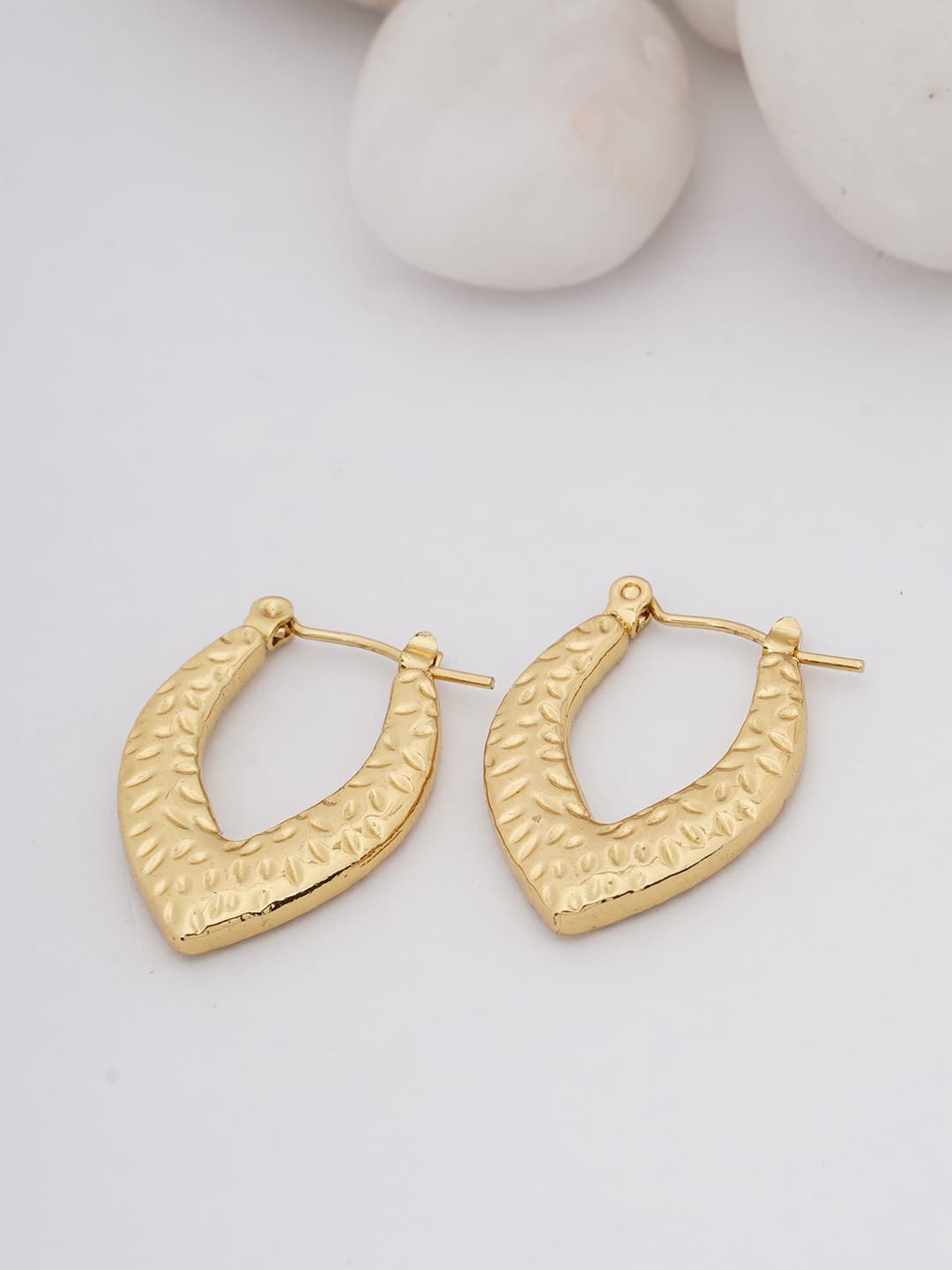 Hammered Gold V-Shaped Hoop Earrings-0