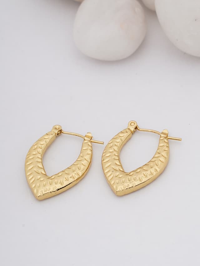Hammered Gold V-Shaped Hoop Earrings-thumb-0
