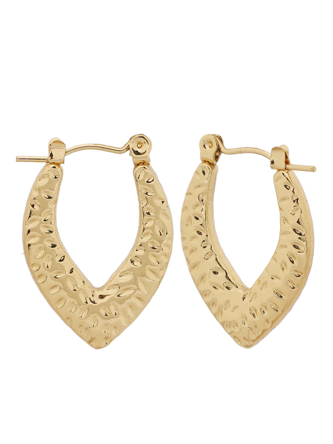 Hammered Gold V-Shaped Hoop Earrings-1