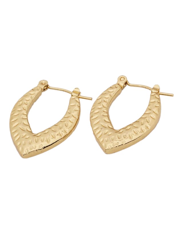 Hammered Gold V-Shaped Hoop Earrings-thumb-2