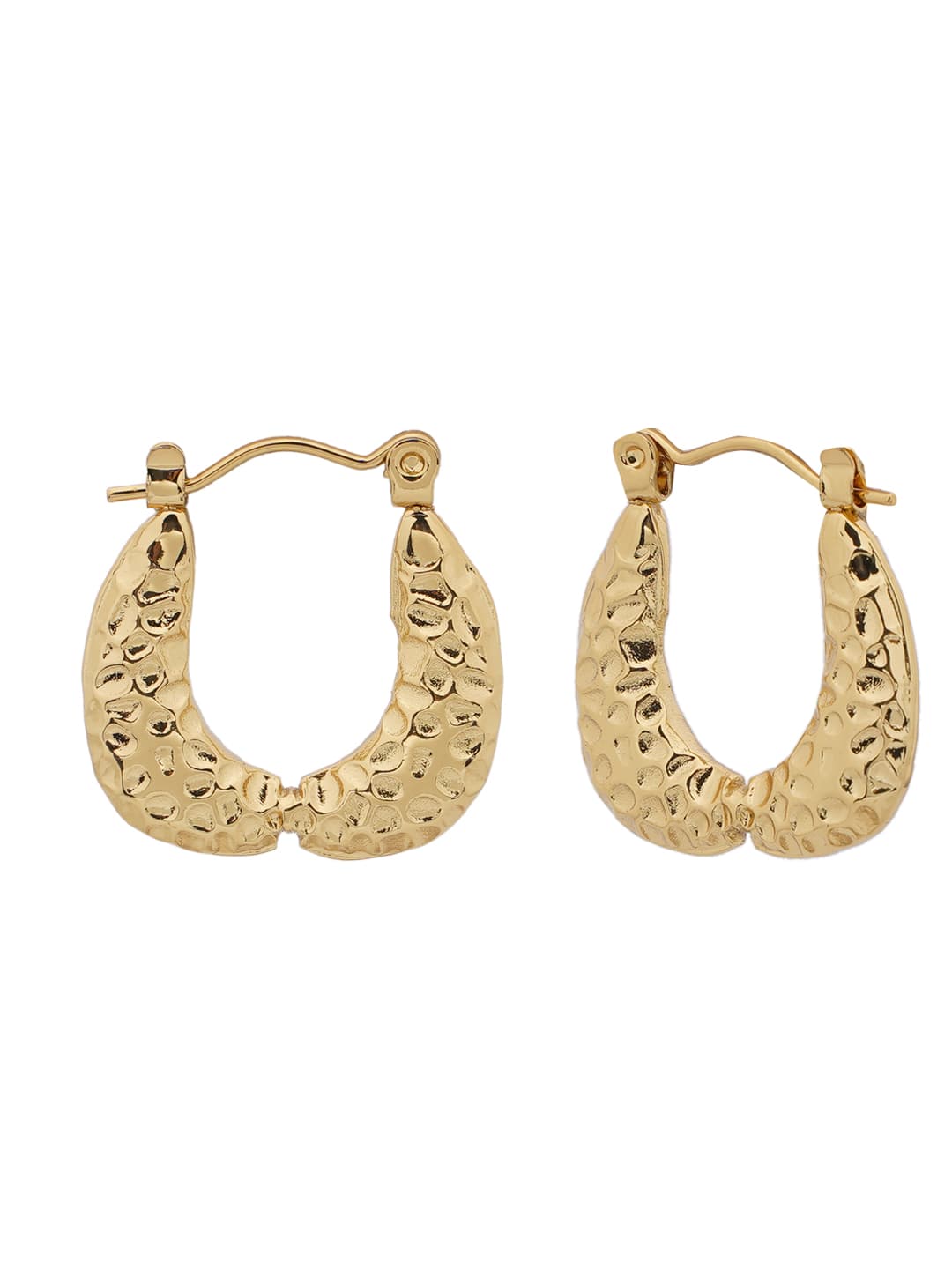 Hammered Gold U-Shape Hoop Earrings-1