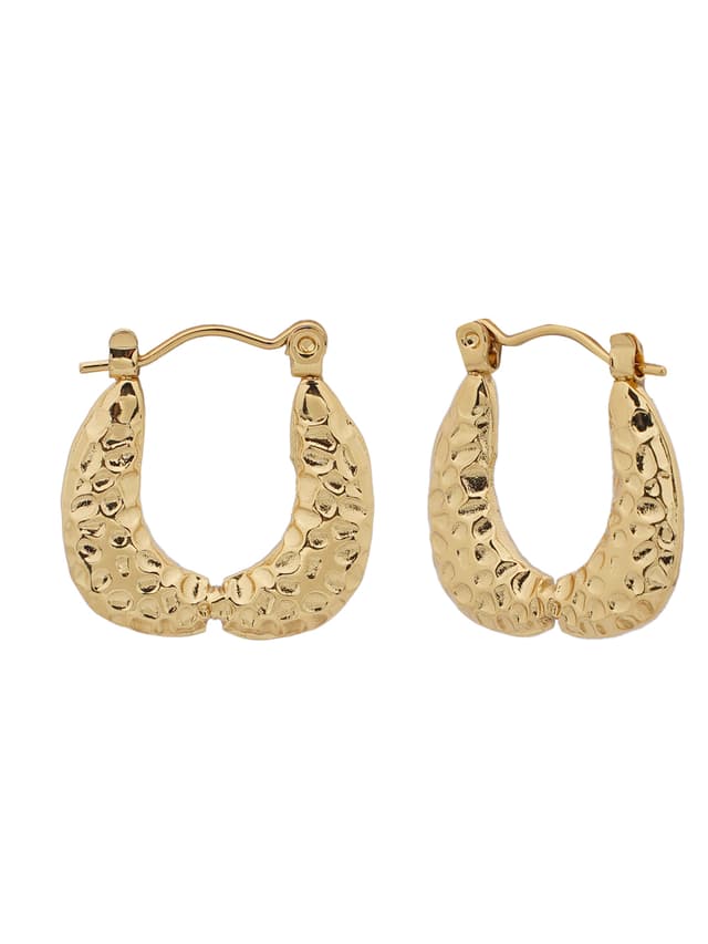 Hammered Gold U-Shape Hoop Earrings-thumb-1