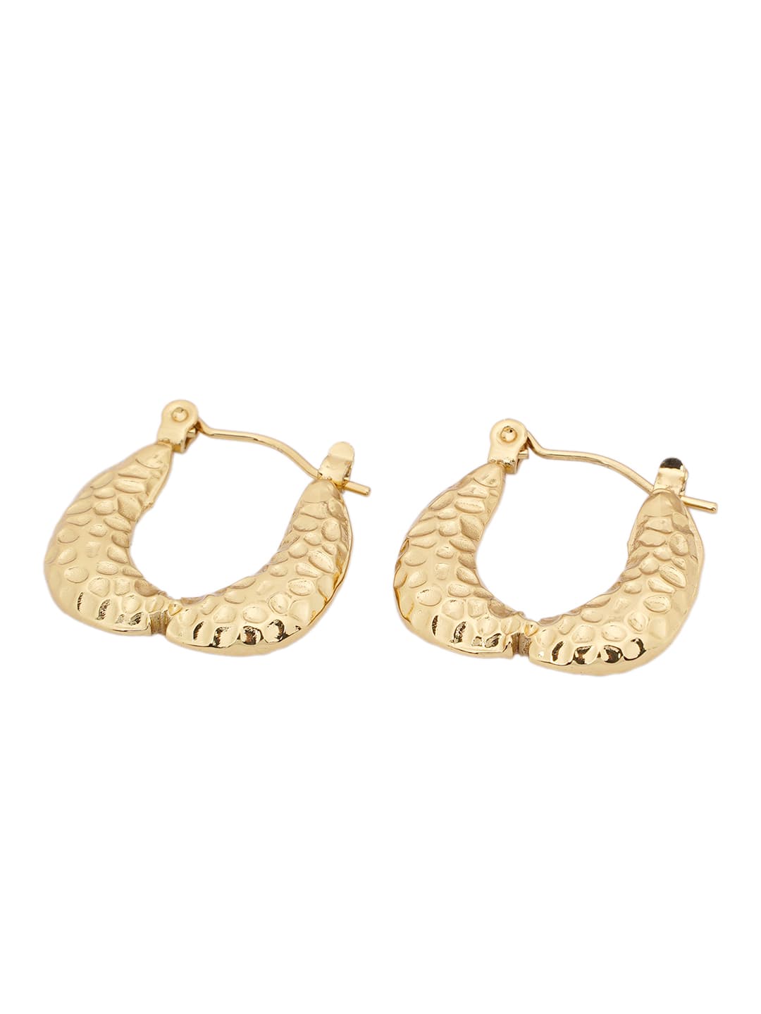Hammered Gold U-Shape Hoop Earrings-2