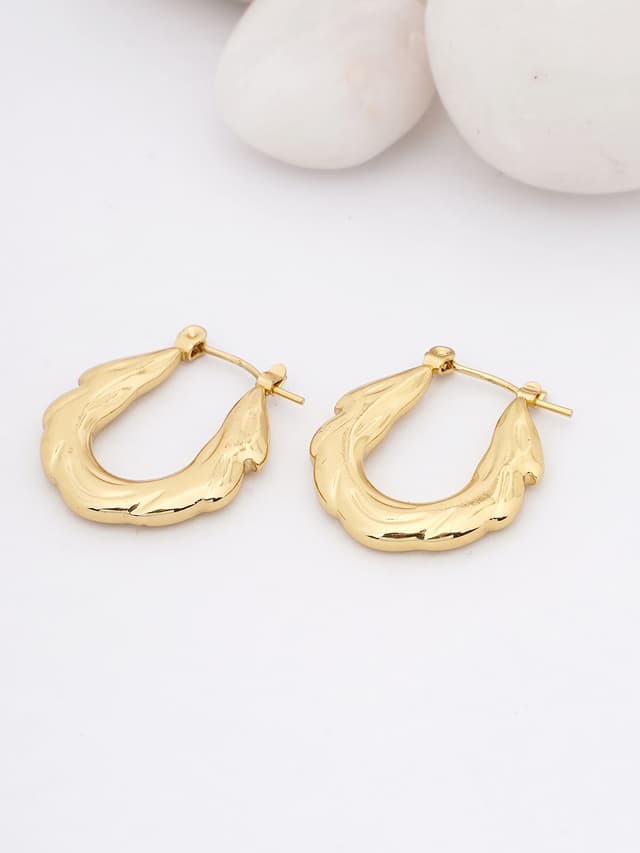 Sculpted Gold U-Shape Hoop Earrings-thumb-0