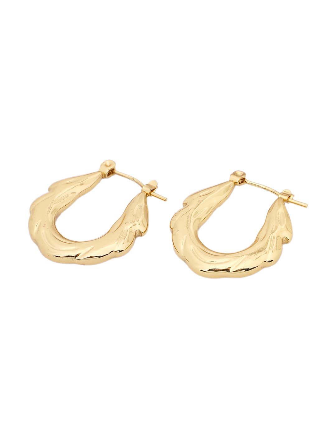 Sculpted Gold U-Shape Hoop Earrings-2