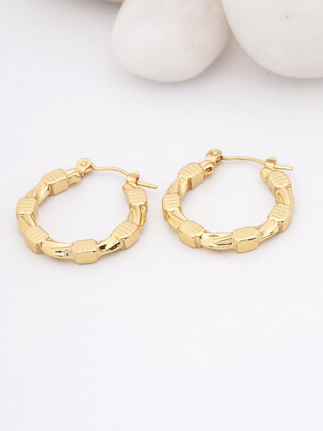 Textured Link Gold Hoop Earrings-thumb-0