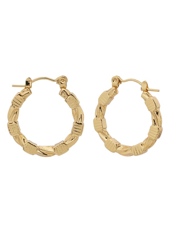 Textured Link Gold Hoop Earrings-thumb-1