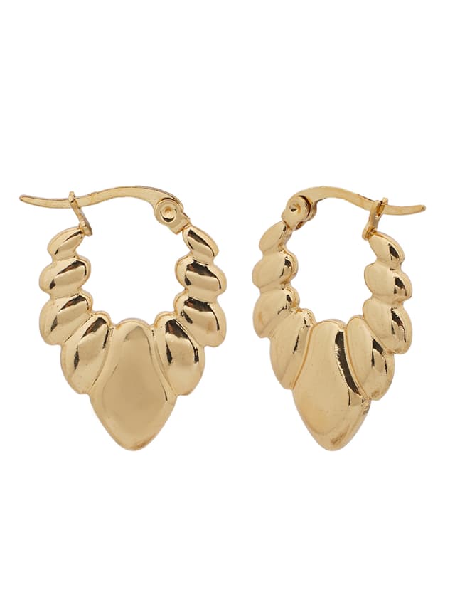 Sculpted Gold Drop Accent Hoop Earrings-thumb-1