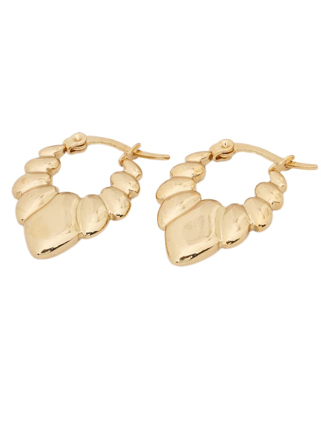 Sculpted Gold Drop Accent Hoop Earrings-thumb-2