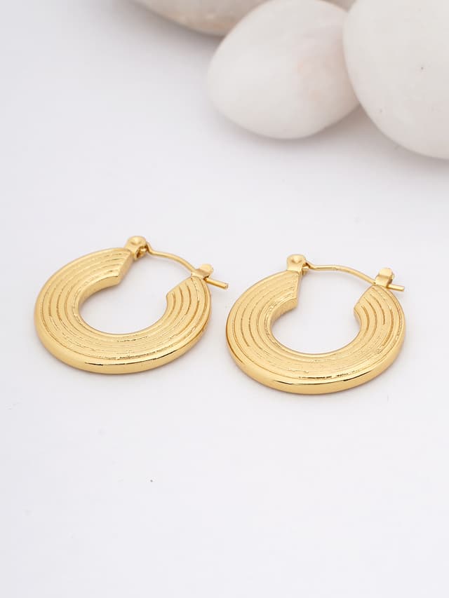 Ribbed Gold Hoop Earrings-thumb-0