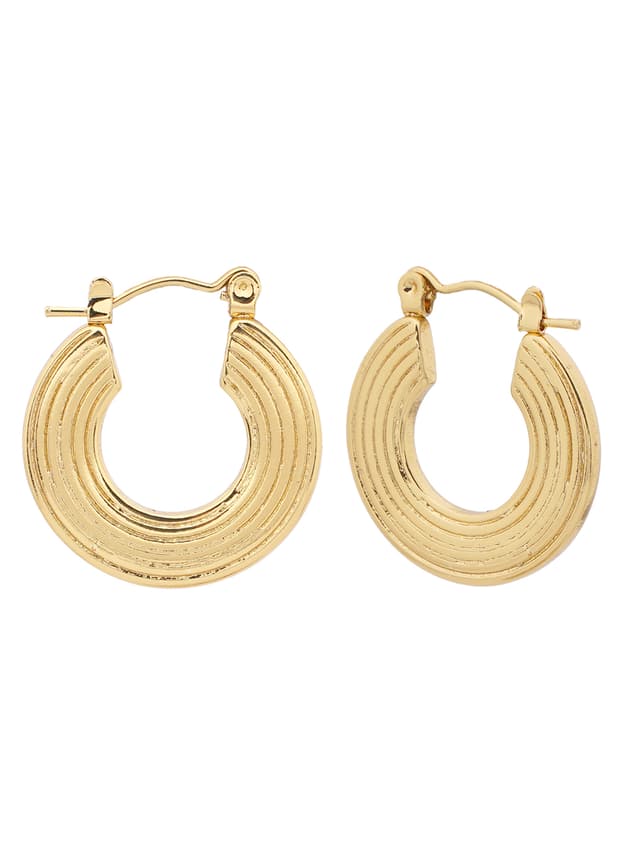 Ribbed Gold Hoop Earrings-thumb-1
