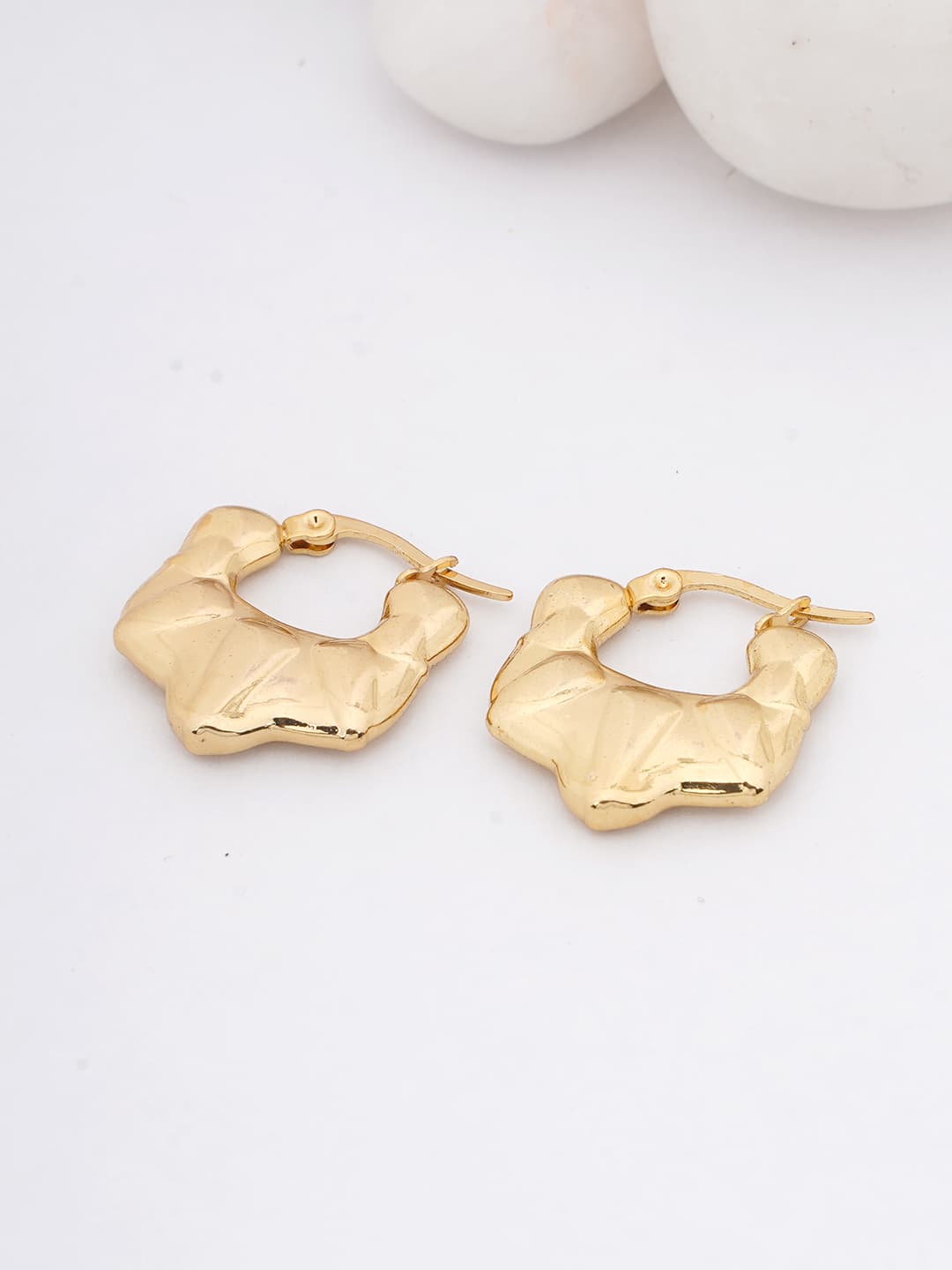 Sculptural Gold Shield Hoop Earrings-0