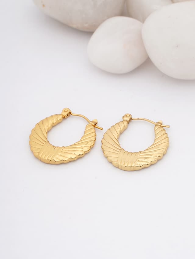 Fan-Textured Gold Hoop Earrings-thumb-0