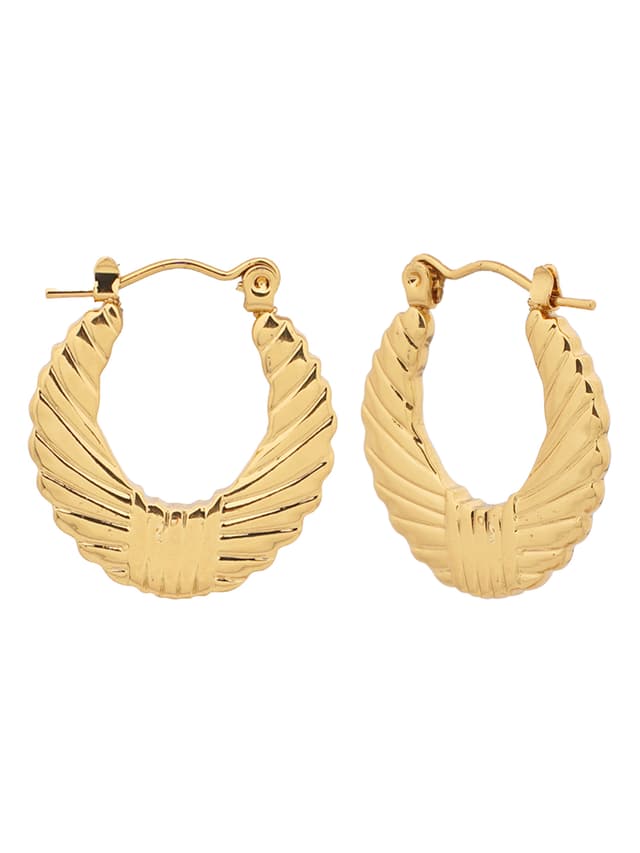 Fan-Textured Gold Hoop Earrings-thumb-1