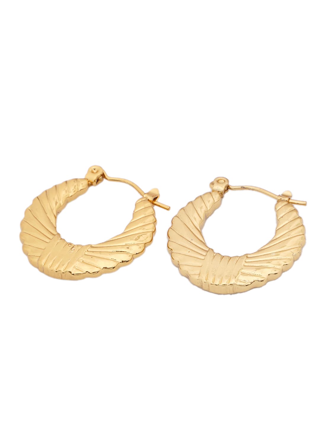 Fan-Textured Gold Hoop Earrings-2